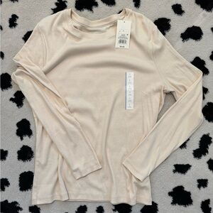 Oatmeal Fitted Ribbed Tee size L long sleeve NWT